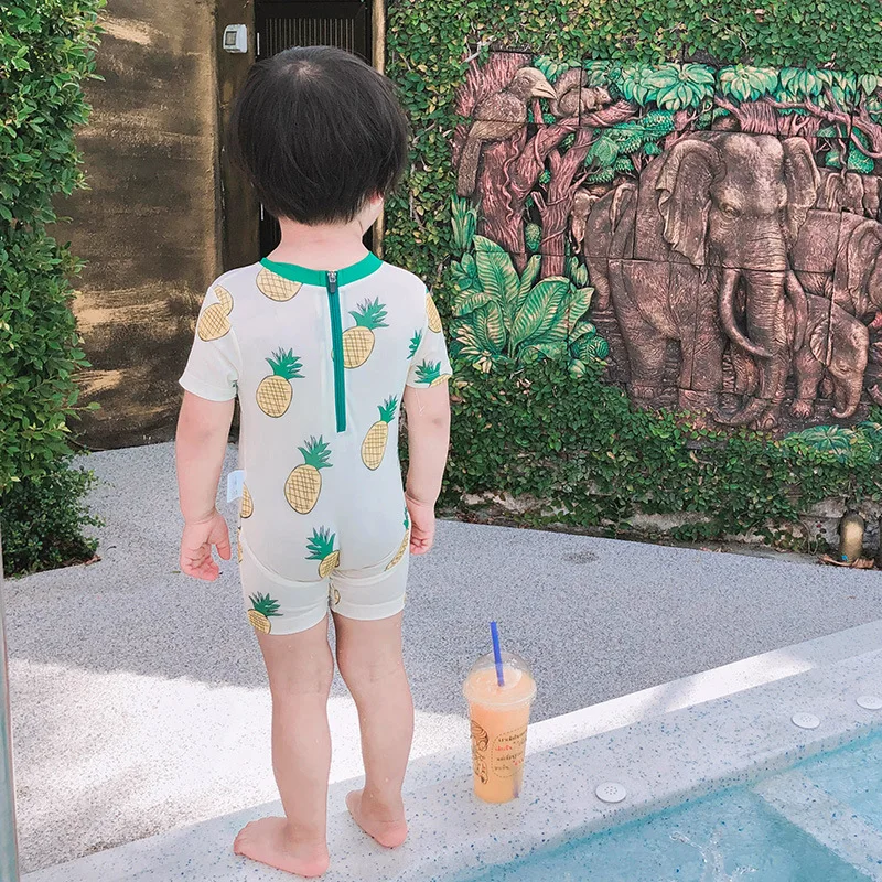 Summer Pineapple Printed Boys Swimsuit Children Sets With Hat For 75-125cm