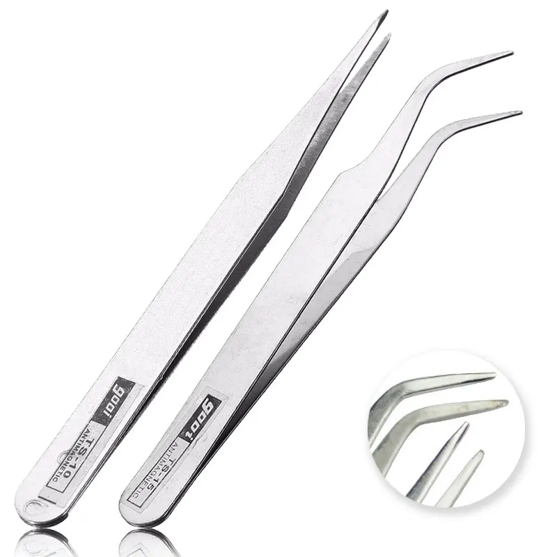

2 Pcs/Set Elbow and Straight Nail Tweezers Rhinestones Nail Art Paillette Stainless Steel Manicure Nipper Glitter Picking Tools