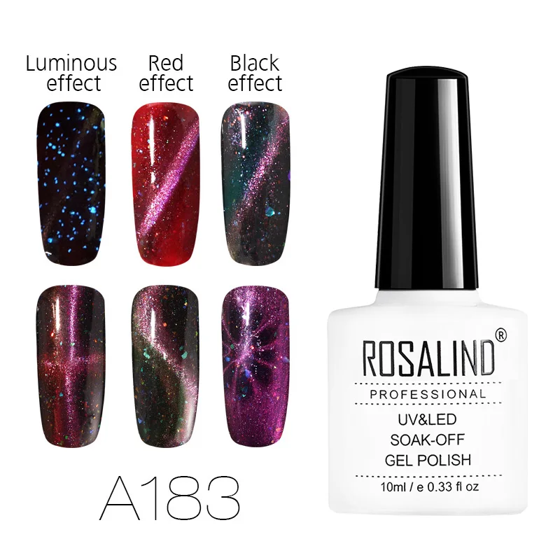 ROSALIND Gel 1S Nail Polish 10ml Starry Cat Eye UV Led Gel Nail Varnish Cured Need Base Top Coat for DIY 3D Nails Art Manicure - Цвет: RDA183