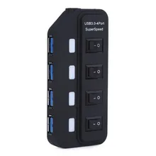 Высокоскоростной 4 USB 3,0 порта usb-хаб переключатели вкл/выкл+ адаптер питания переменного тока с синий USB кабель для передачи данных