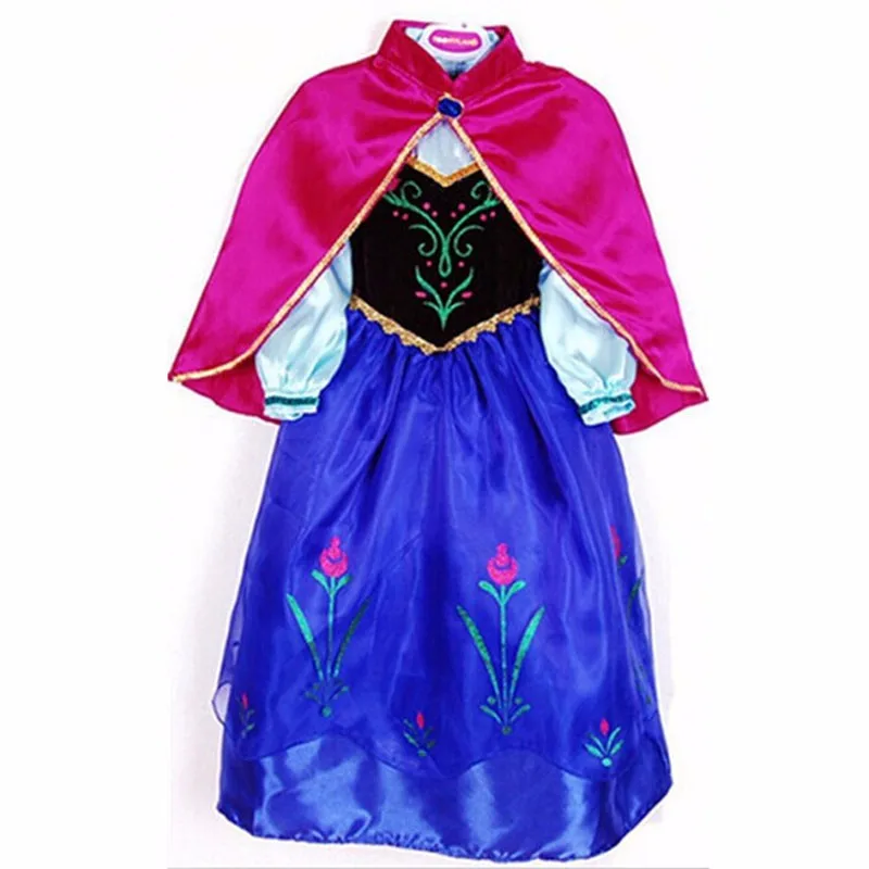 Girls Dresses Summer 2016 Girl Dress Children clothing Anna Blue Movie Dress + Red Cape Girl Princess Dresses Cosplay Costumes children dress
