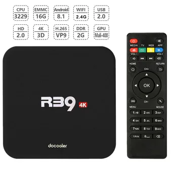 

docooler R39 Smart TV box Android 8.1 TV Box RK3229 Quad Core UHD 4K 2GB/16GB Android TV box WiFi box H.265 HD Media Player