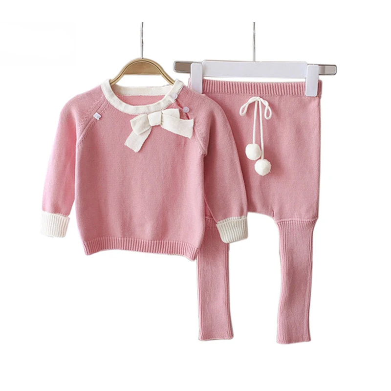 

Baby Girls Princess Pink Sweater Clothing Sets Knitting Suit Children Winter Set Top+Pants Warm Knitting Sets for Baby 0-3 Ages