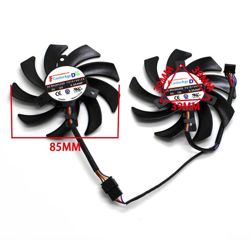 Кулер для видеокарты FirstD 85 мм FD7010H12S 0.35AMP 4Pin кулер на замену XFX RX 560D 570 580