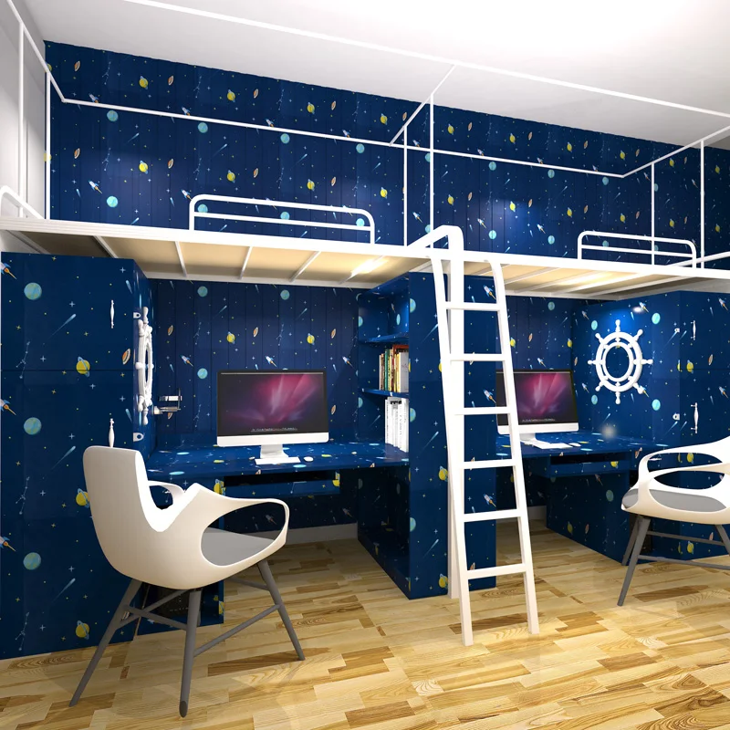

0.45x10m Space Cosmic Patterns Children's Room Living Room Bedroom College Dormitory Thicker Waterproof Self-adhesive Wallpaper