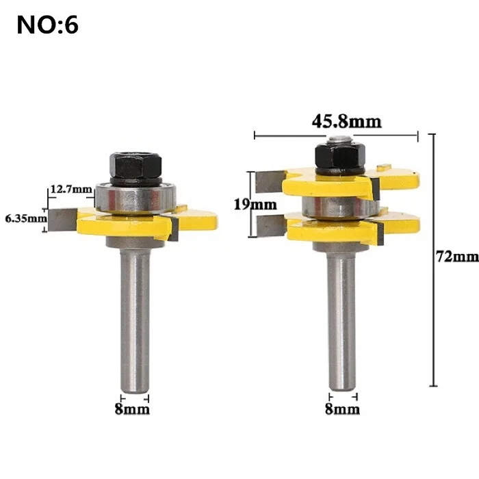 2 шт./компл. 1/" 6,35 мм Концевая фреза 8 мм хвостовик Фасонная Т-образная фреза с ответной канавкой и шарнир в сборе для создания выпуклой филенки 3/4 Stock Режущий инструмент для дерева