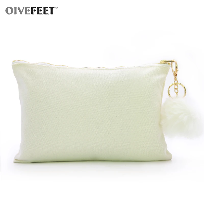 OIVEFEET, 12 унций простая белая Брезентовая Сумка-клатч 8 цветов ботиночки с помпончиками, хлопковый клатч с кисточками, золотая молния, сумка для макияжа