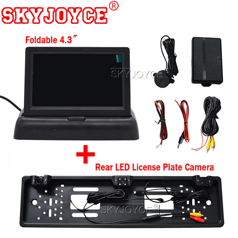 SKYJOYCE 4,3 дюймов TFT lcd Автомобильный Монитор помощь при парковке+ Европейская Рамка номерного знака с 2 радарными датчиками камера заднего вида