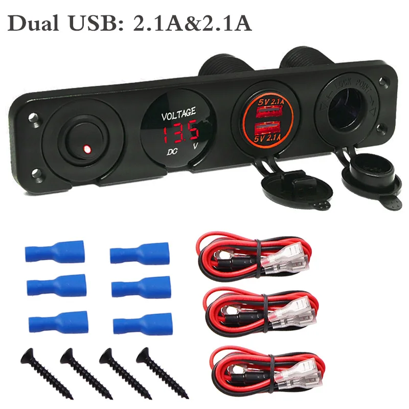 Product B Red 12 В автомобильный переключатель панель двойной USB разъем зарядка 4.2A для автомобиля лодка светодиодный цифровой вольтметр 12 В переключатель включения-выключения панель - Цвет: Product B Red