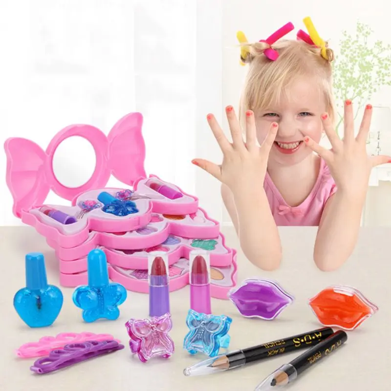  Cute Candy Box Children Cosmetics Makeup Set Princess Girl Eyeshadow Lip Gloss Brushes Kit Pretend 