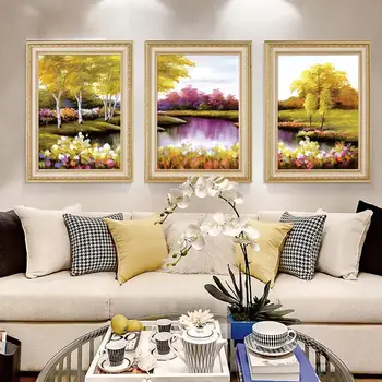 

EECAMAI European Scenery Living Room Triptych Diamond Painting Cross Stitch Needlework Crafts Full Diamond Embroidery Home Decor