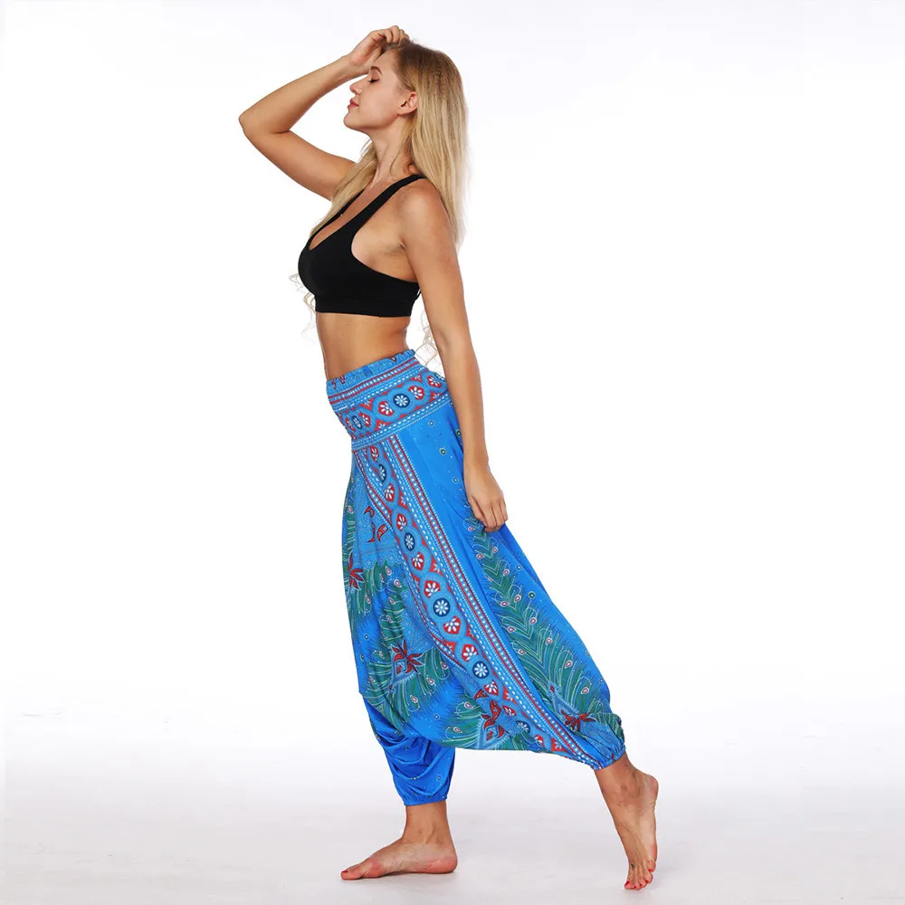 Women'S Sports Pants Casual Summer Boho print Loose Yoga Trousers Baggy Harem Vintage High Waist Pants Spodnie Damskie Mujer