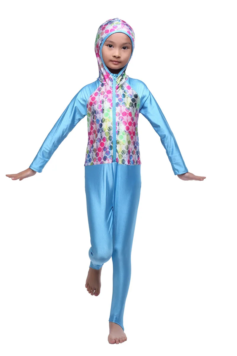 Islamic Swimsuit for Kids Modesty Long Sleeve Girls Burkini Muslim Hijab Swimwear Sportswear Floral Suwiming Suit Diving Girl