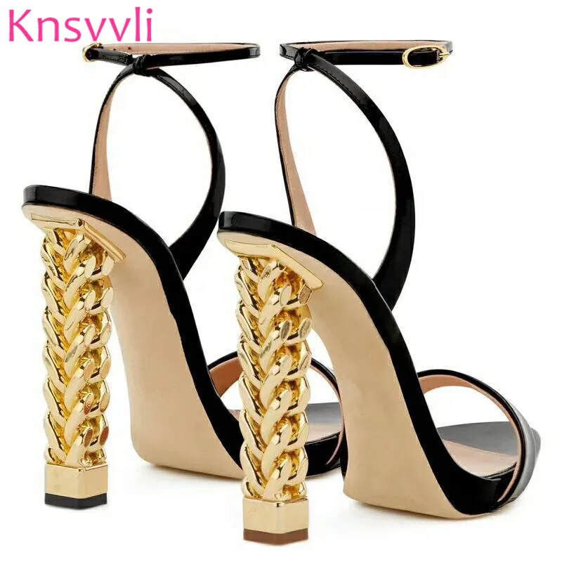 US $61.88 35% OFF|2019 New Black Patent leather High Heel Sandals Women Ankle Buckle Strap Runway Shoes Gold Chain Strange Heel Sandalias Mujer in US $61.88 35% OFF|2019 New Black Patent leather High Heel Sandals Women Ankle Buckle Strap Runway Shoes Gold Chain Strange Heel Sandalias Mujer in