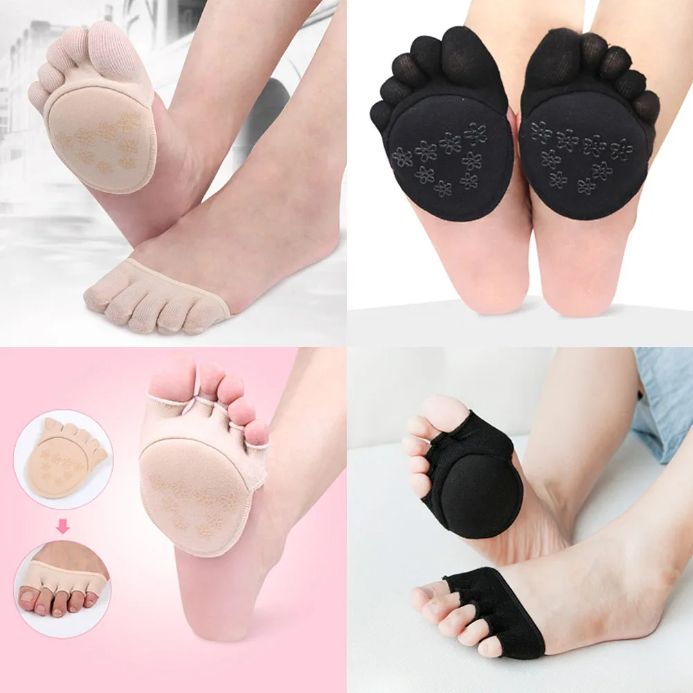 Giraffita Women Invisible Socks Non Slip Toe Half Grip Heel girl Five Finger Sock women outside half stealth calze Cotton Blend