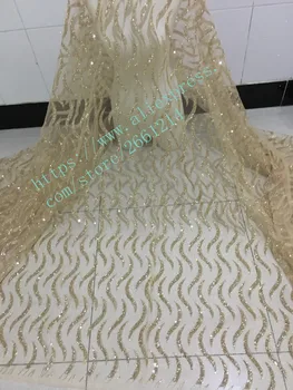 

specail African net lace with glued glitter for women dress New Arrival BZL-00233 african Tulle lace fabric in gold color