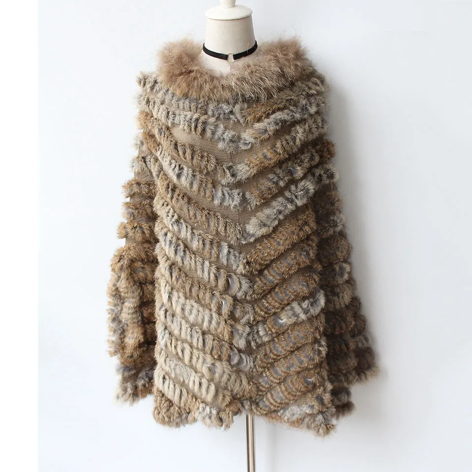 genuine rabbit fur poncho big size with collar (15)