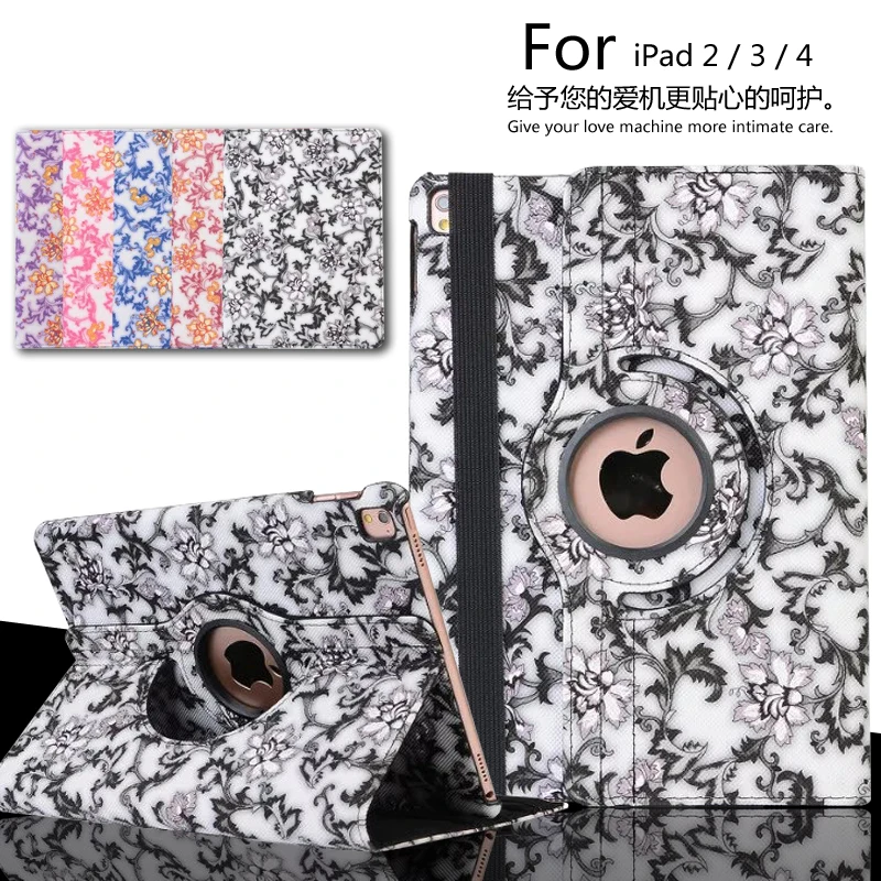 

Auto Sleep 360 degree Blue and white porcelain Rotating Cover Stand case For apple ipad 2 iPad 3 iPad 4 Case cover +Film +Pen