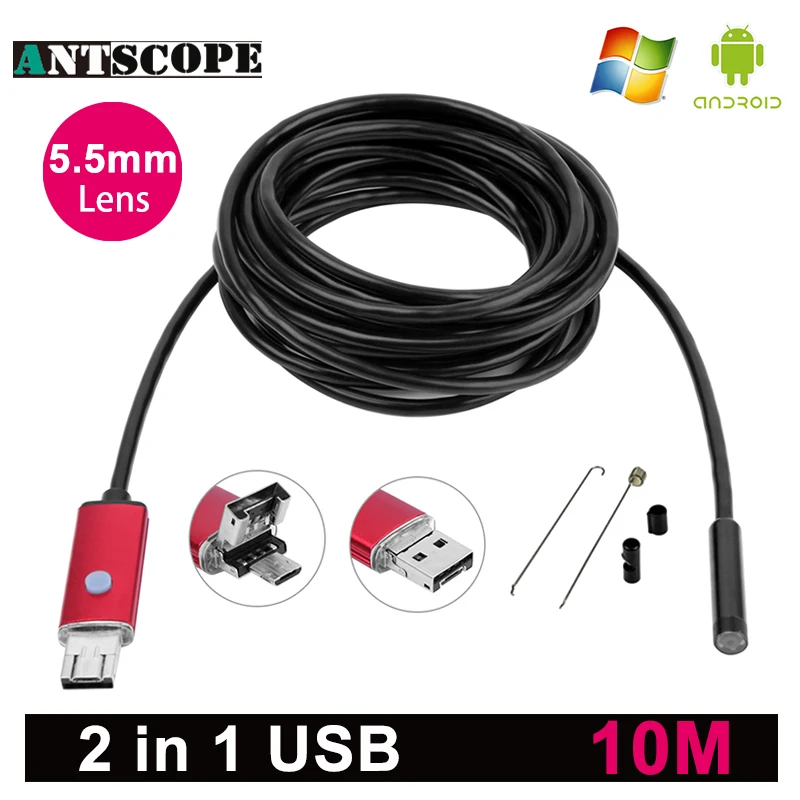 

Antscope Endoscope USB Android Camera 5.5mm Red PC Borescope 10m Endoskop Pipe Inspection Endoscopio Camera for Android Phone 45