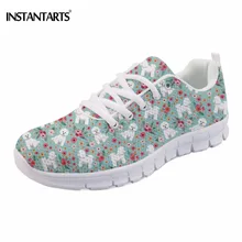 Instantarts милые Женская обувь на плоской подошве животного бишон фризе с цветочным принтом Повседневное Для женщин Спортивная обувь легкая сетка Обувь девушка