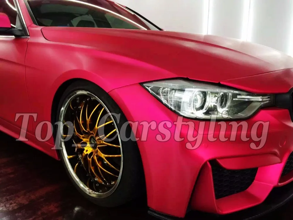 satin chrome matt hot pink rose red car wrapping film (3)