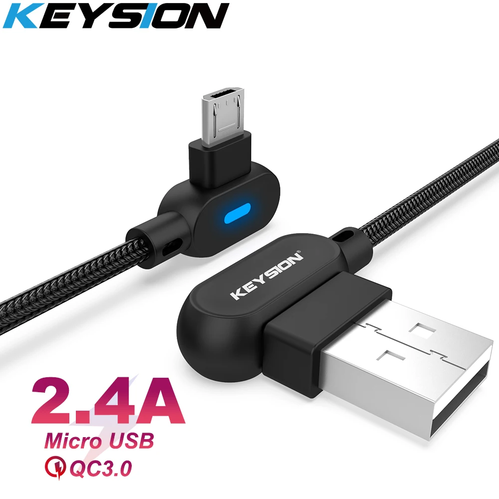 

KEYSION L-Type Micro USB Cable for Xiaomi Redmi Note 5 Pro 4 Reversible Micro USB Charger Data Cable for Samsung M30 M20 A10 S7