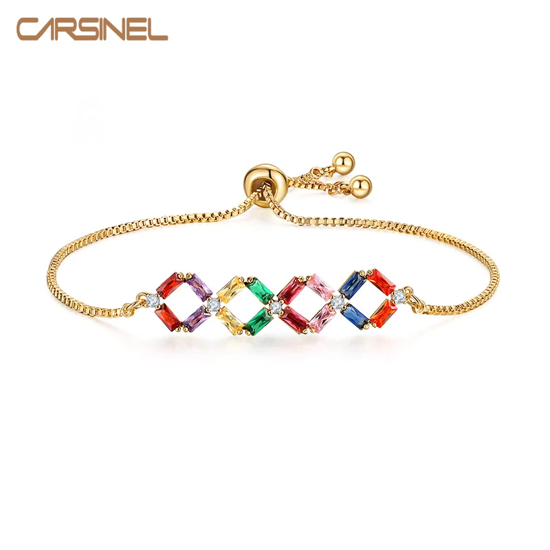 

CARSINEL Brand Fashion Gold color Adjustable Bracelets For Women Multicolor Crystal Cubic Zirconia Charm Party Jewelry BR0298