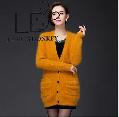

LOVELYDONKEY2016 genuine cashmere women's long knitted mink sweater 100% cardigans Free shipping M94