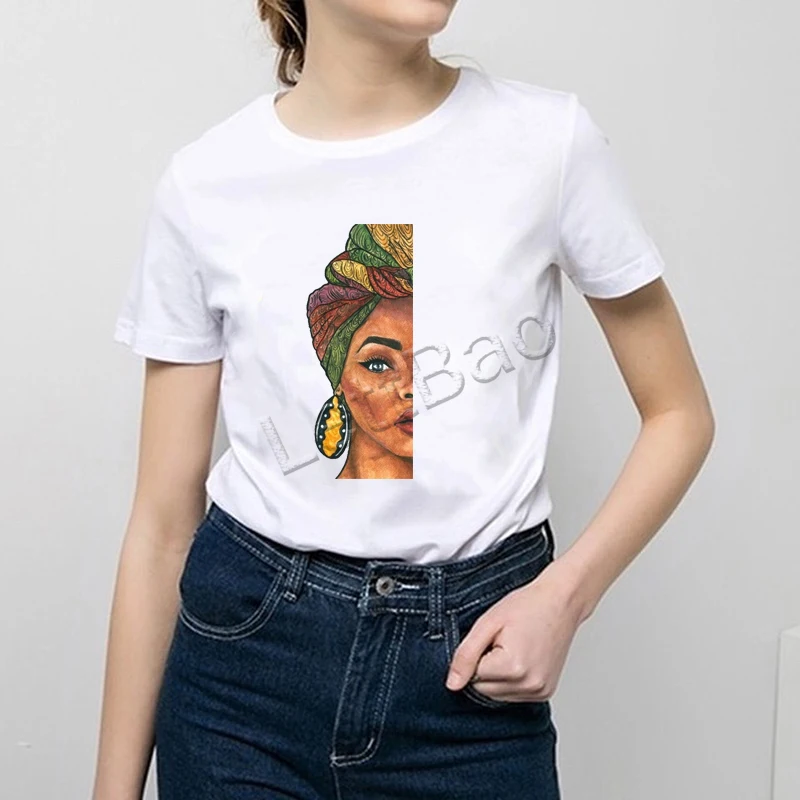 

Girl Haft Face Tshirt Women Streetwear African Girl Tees Soft Cotton O-Neck Short Sleeve Funny Tops Friends Aesthetic Shirt