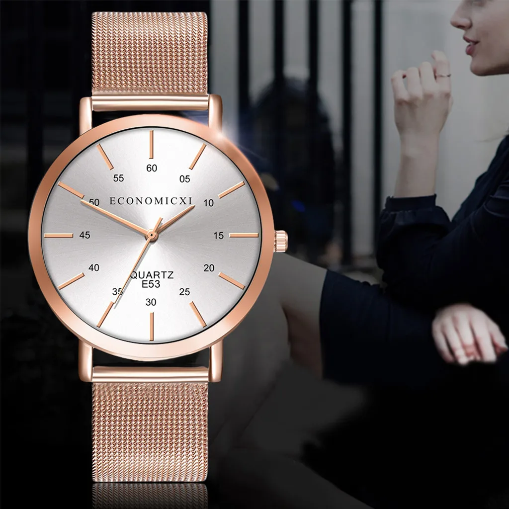 

ECONOMICXI Watch Women Luxury Solid Color Ultra-thin Dial Dress Fashion Rose Gold Alloy Quartz Wrist Watches relojes para mujer