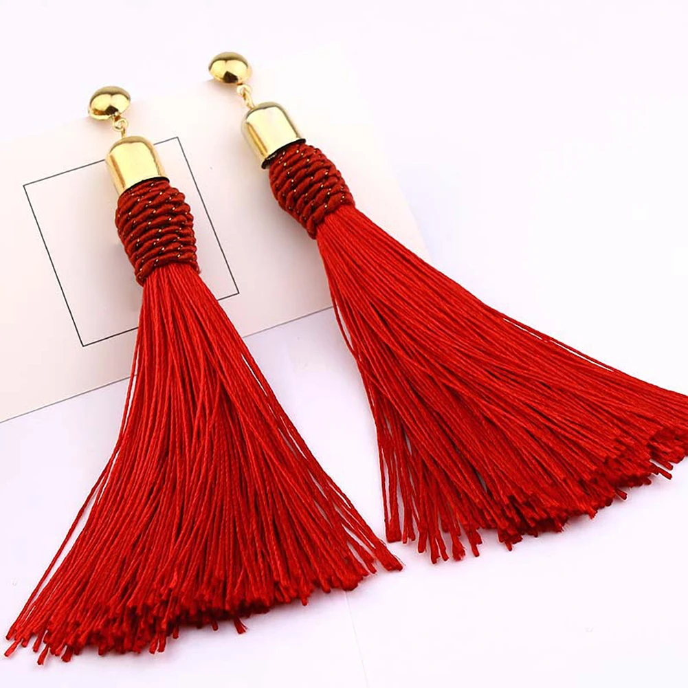 

Bohemian Wedding Tassel Ear Studs Long Dangle Earrings Bridal Bridesmaid Jewelry