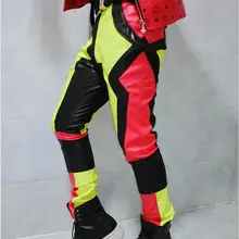 S-5XL Модные мужские брендовые сценические мотоциклетные неоновые Лоскутные кожаные мужские штаны размера плюс костюмы одежда