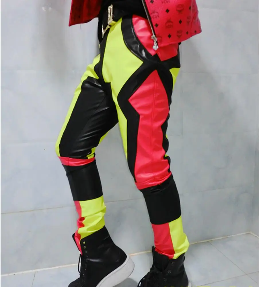 neon leather pants