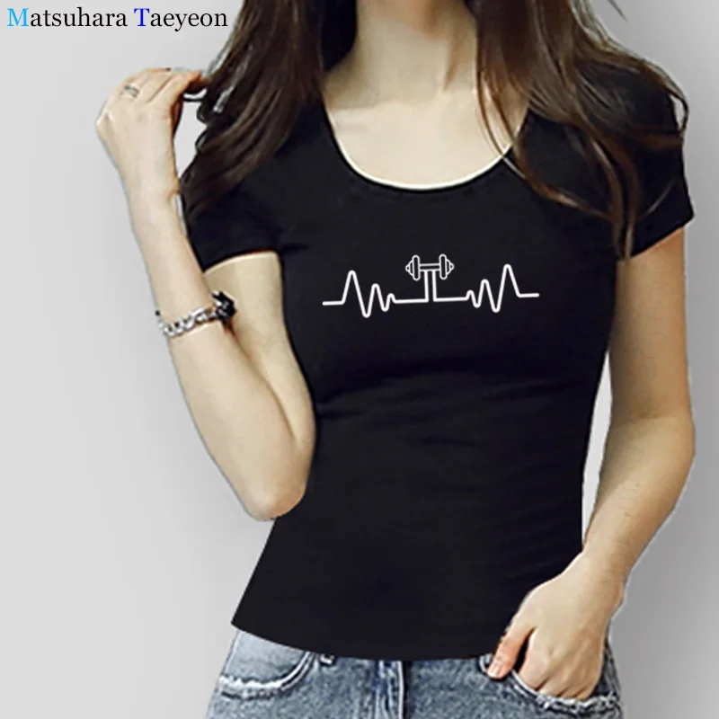 

Summer Fashion T-shirts Heartbeat Love Crossfit Women T Shirt Short Sleeve O-Neck Cotton Casual T-shirt Girls Woman clothing