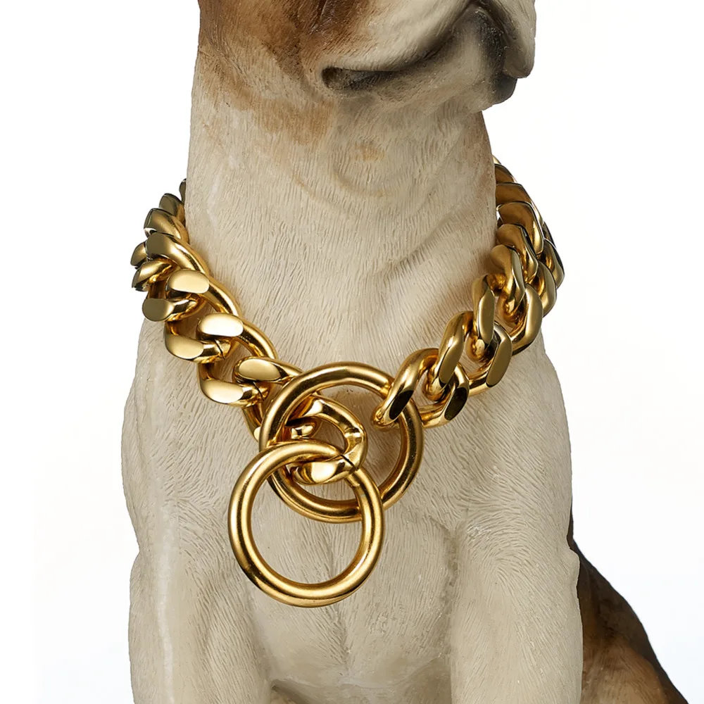 Granny Chic 15mm Strong Gold Stainless Steel Slip Dog Collar Metal Dogs