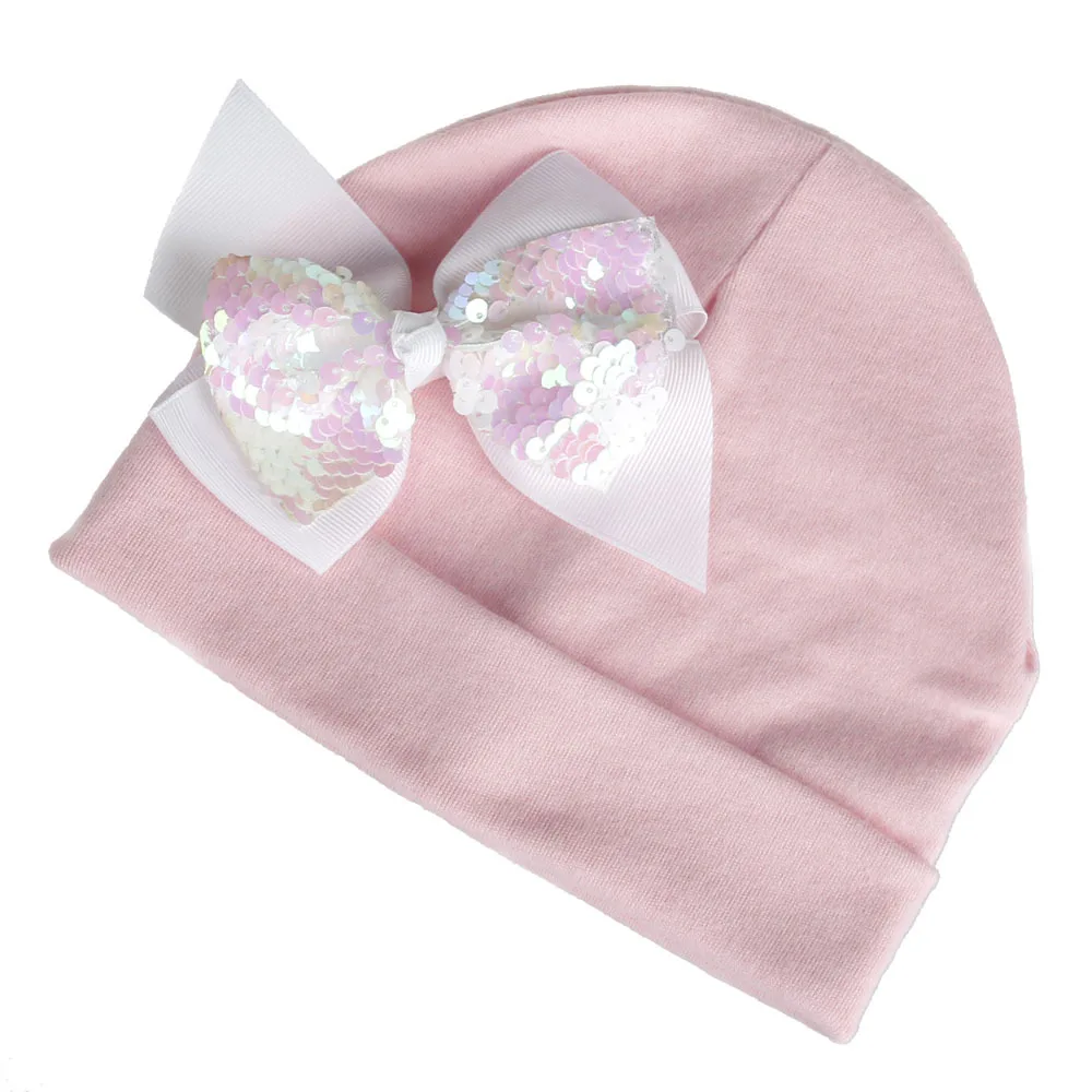 Новые мягкие 100 хлопок большой бант шапка для новорожденных, для маленьких мальчиков и девочек Детский Теплый белый Beanie Hat baby, аксессуары для новорожденных - Цвет: Розовый