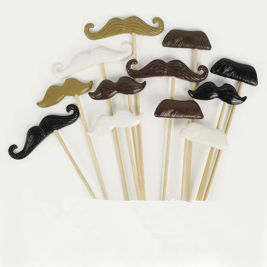 

12pcs/set Handmade Polymer Clay Photo Booth Props For Wedding/Party Moustache on a stick
