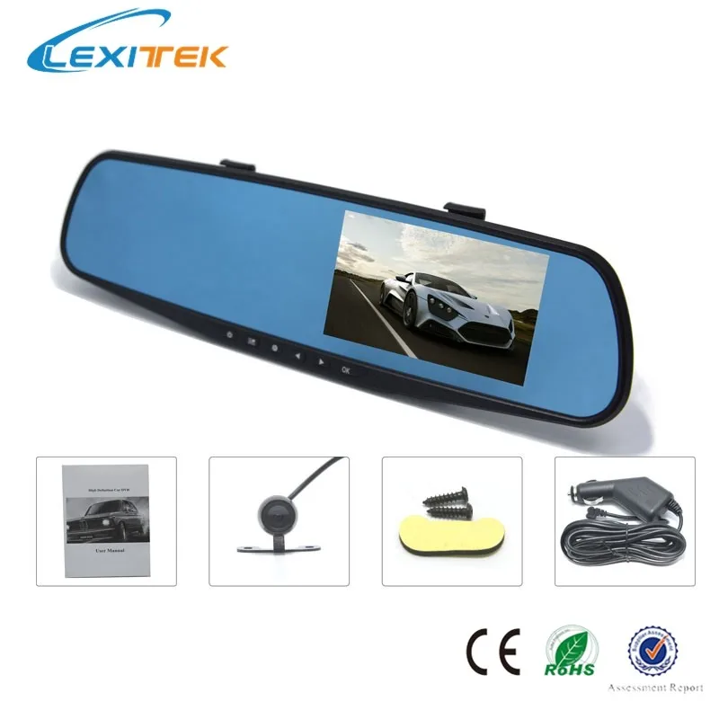 Lexitek D12 4_01.3 inch Dual channel Full HD Car Black Box built-in rear view blue mirror