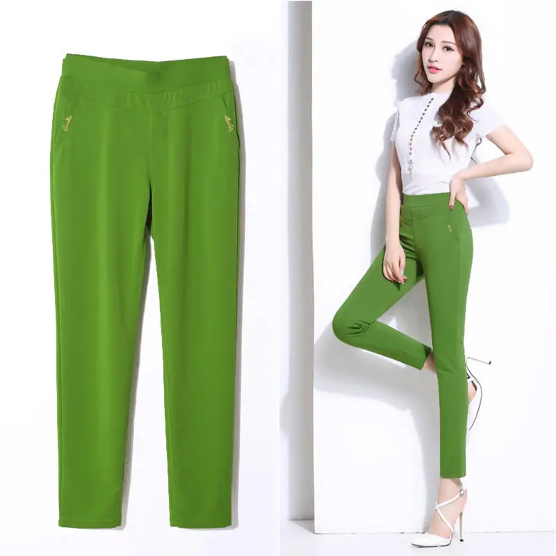 5XL летние брюки женские эластичные узкие брюки с высокой талией женские брюки женские повседневные брюки размера плюс женские офисные брюки уличная одежда Q1418 - Цвет: Army green