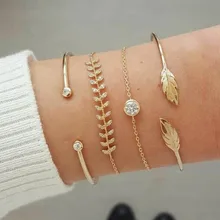 DIEZI 4 шт./компл. манжета Браслеты наборы для Для женщин Moon листья Геометрическая Шарм Браслеты богемные ювелирные изделия подарок на лето