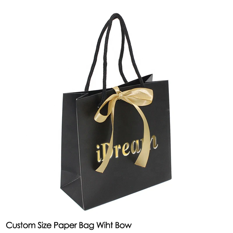 Best Price Custom Coated Paper Matt Black Gift Bag With Ribbon Bowin