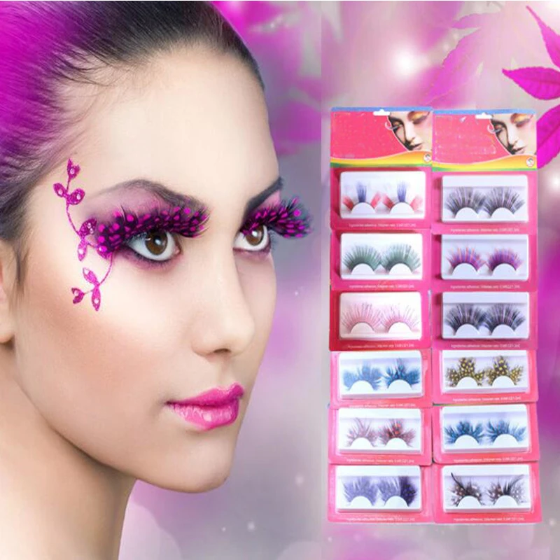 

New Colorful Feather False Eye Lashes Exaggeration Masquerade Party Feather Eyelashes Halloween Party Favor Wedding