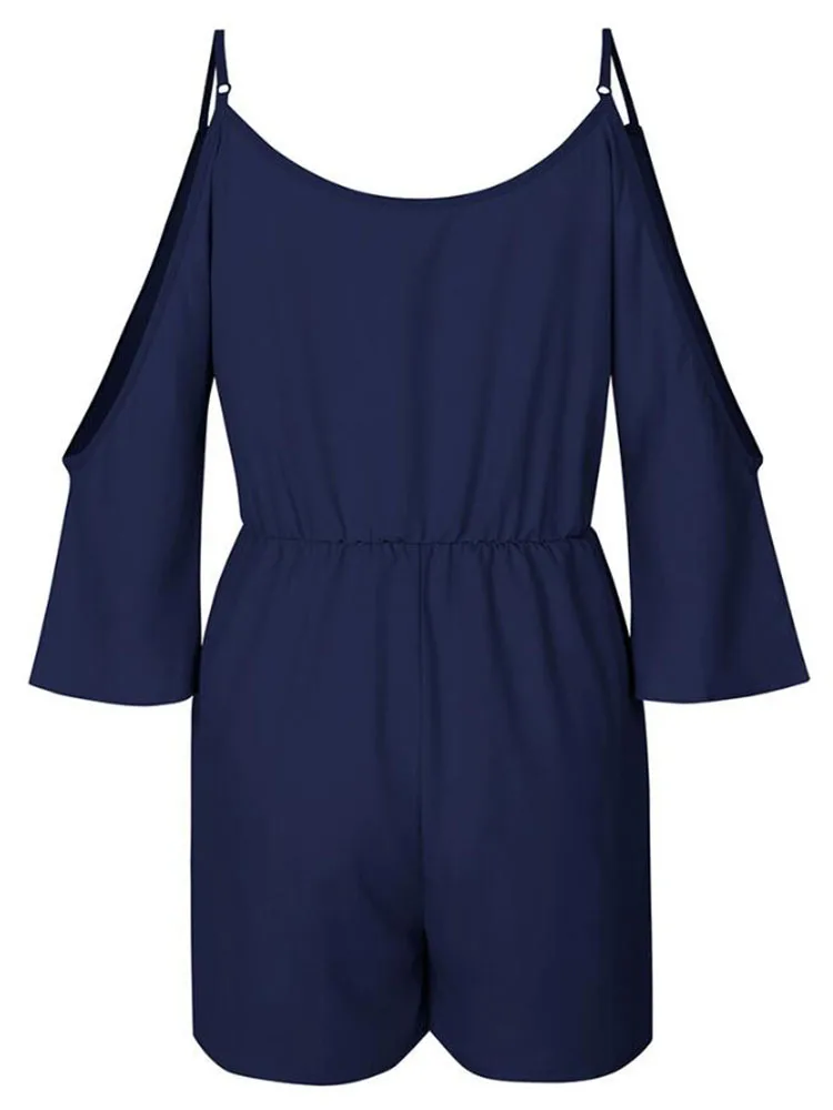 Woman causal sling Off Shoulder Summer Romper Chiffon hole playsuit long sleeve Party ladies V Neck top and shorts with blet Woman causal sling Off Shoulder Summer Romper Chiffon hole playsuit long sleeve Party ladies V Neck top and shorts with blet