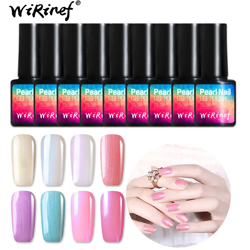 WiRinef 8ml Pearl Nail Gel Polish Light Pink White Colors Nail Gel