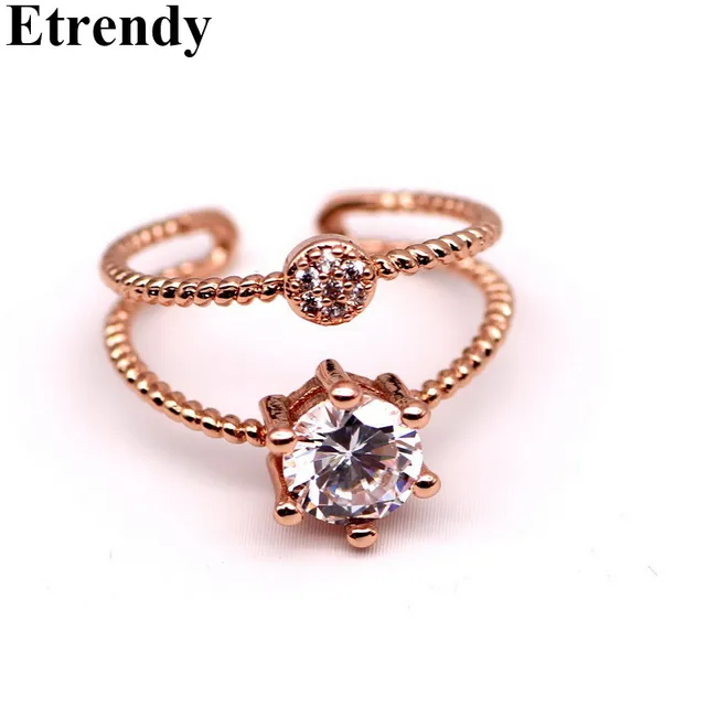 Simple Double Layers Shinning Zircon Rings For Women Bijoux Fashion Jewelry Adjustable Elegant Cute Gifts