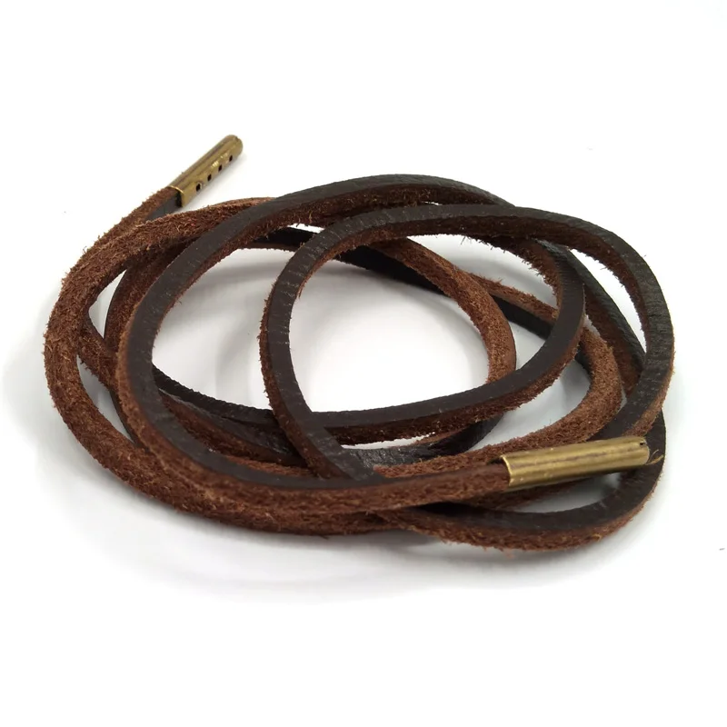 1-12Pairs Coffee Mens Fashion Quality Genuine Top Layer Leather Shoelaces Retro Leather Boot Shoe Shoestring Metal Head Shoelace