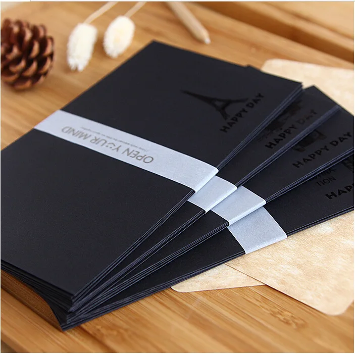 

5pcs/lot Karft Paper Envelopes Black Hot Stamping Decorative Envelopes For Invitations Simple Vintage Business Envelopes Gifts