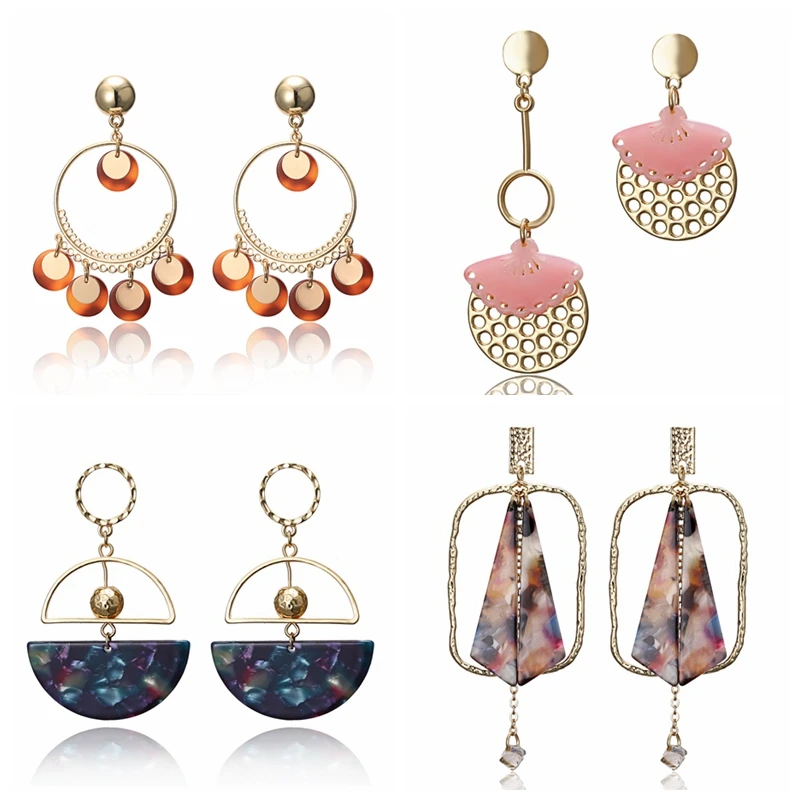 

Rinhoo Fashion Acetic acid Earring fan Boho Stud Earrings Wedding Jewelry For Women Girls gift