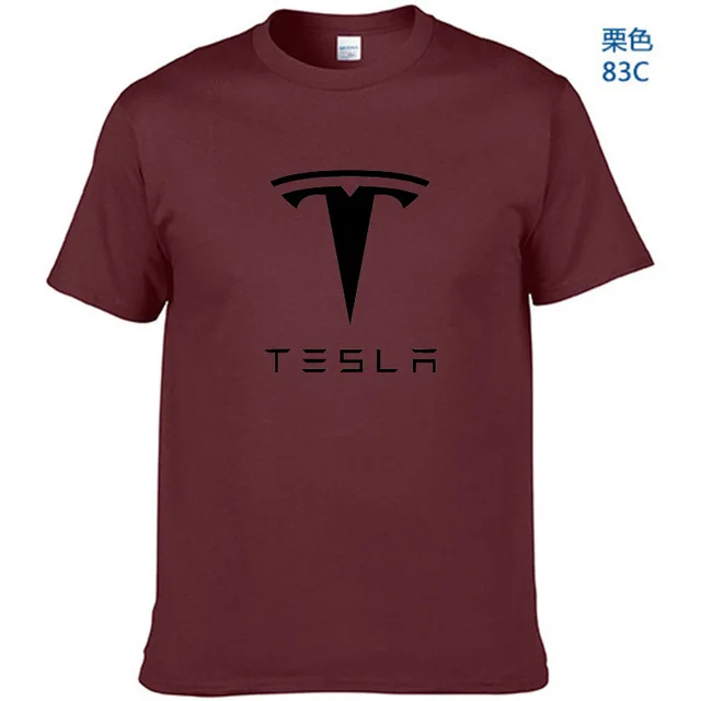 New Tesla Men T Shirts Short Sleeve Round Neck Ringer Letter Printed cotton Male Tees Casual Boy t-shirt Tops many colors - Цвет: Wine Red-B
