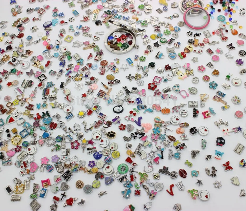 

200pcs/lot mix locket charm different designs randomly floating charm fits memory floating locket